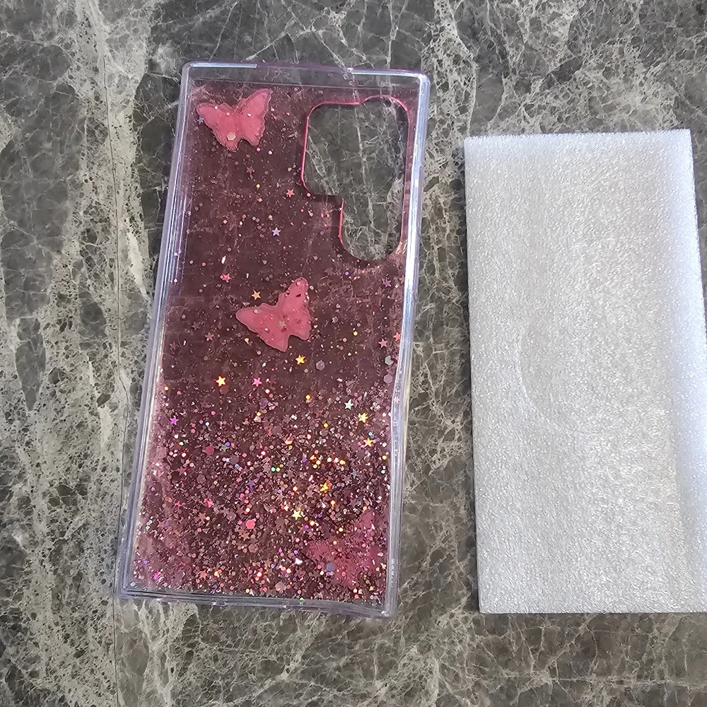 Pink Butterfly Glitter Liquid Quicksand Case for Samsung Galaxy S23 Ultra